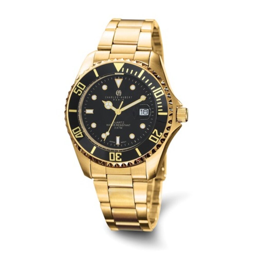 Charles Hubert Men's Gold-Plated Watch - Black Dial - Diver Style - 40mm